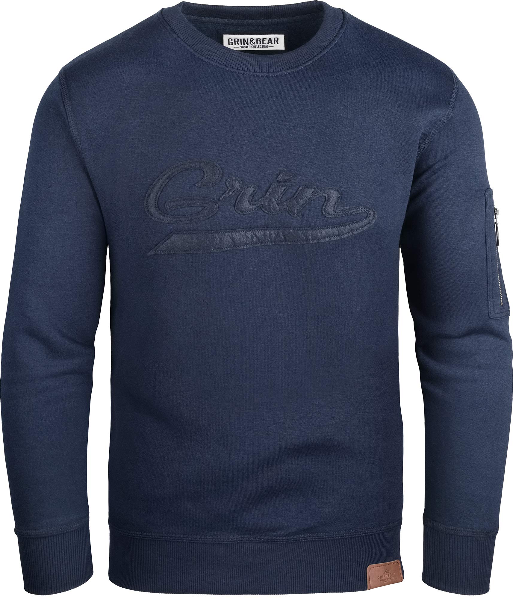 Grin&Bear Herren Crew Neck mit Ärmeltasche navy S GEC542