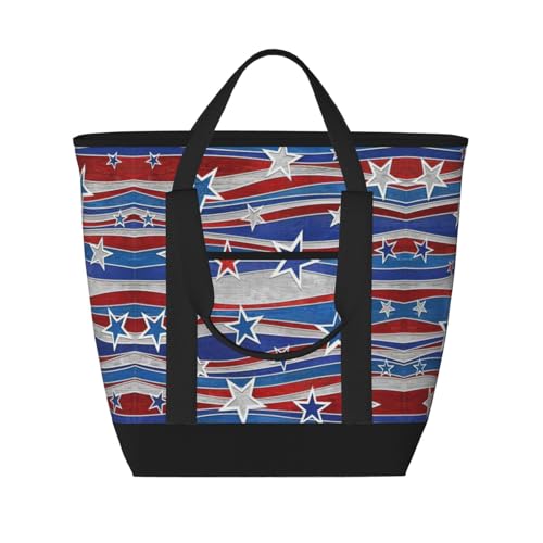 YQxwJL Patriotische Sterne-Streifen Unabhängigkeitstag Druck große Kapazität Tote Bag Isolierte Lunchtasche Wiederverwendbare Einkaufstasche mit Reißverschluss für Damen und Herren