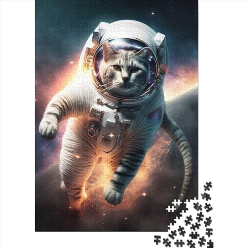 Astronautenkatze im Weltraum, Holzpuzzle für Erwachsene und Teenager, 500 Teile, Puzzlegeschenke, Holzpuzzle für Erwachsene und Teenager (Größe 52 x 37 cm)