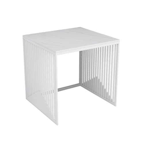 FUHAI-666 Leichter Luxus-Beistelltisch, Sofa-Ecktisch, Kehrroboter, Organizer, Regal, Ablage, Eisen, Haushalts-Felsplatte, kleiner Couchtisch(White Rack,50x40x63cm)