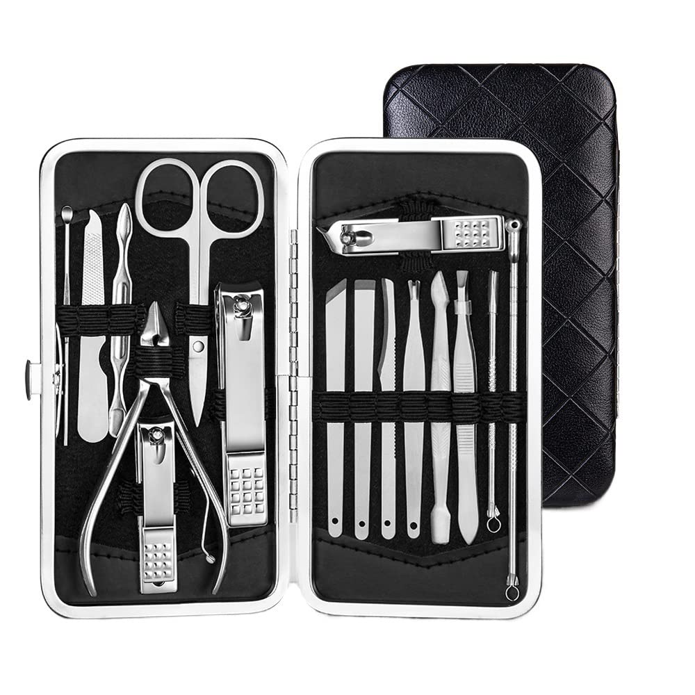 OPKDE Professionelles Nagelschneider/Pediküre-Scheren-Set, Edelstahl, Adlerhaken, tragbar, Maniküre, Nagelknipser, Werkzeug-Set (Dunkelgrau), 4–23-teilig