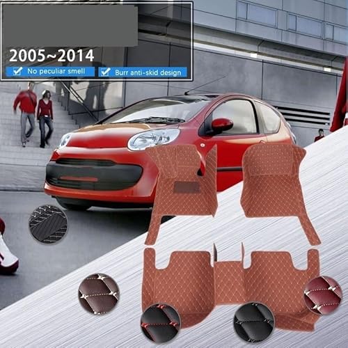 Antirutschmatte Auto Auto-Fußmatten Für Citroen C1 PM PN 2005~2014 3-türiges Luxus-Leder-Anti-Schmutz-Pad Fußmatten(Grau)