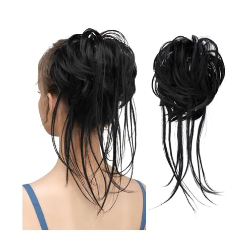 Haarteile Haarknoten Synthetische elastische Messy Bun-Haarteile, lockiges Haargummi, schwarz, blond, braun, Chignon-Band, Hochsteckfrisur, Donut for Frauen, natürliches Kunsthaar Brötchen Haare(Jet B