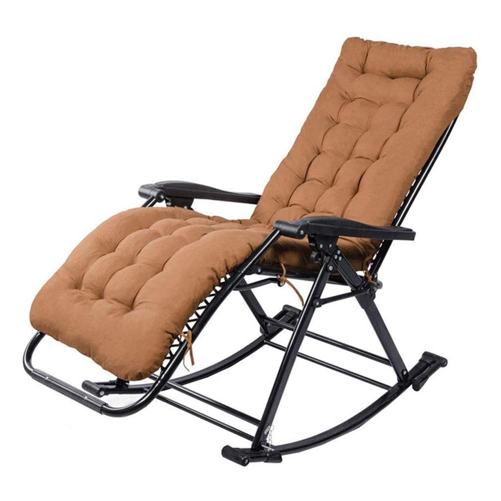 Zero Gravity Chair Liegestuhl Schaukelstuhl mit braunem gepolstertem Kissen für Erwachsene im Wohnzimmer, zusammenklappbar, leicht