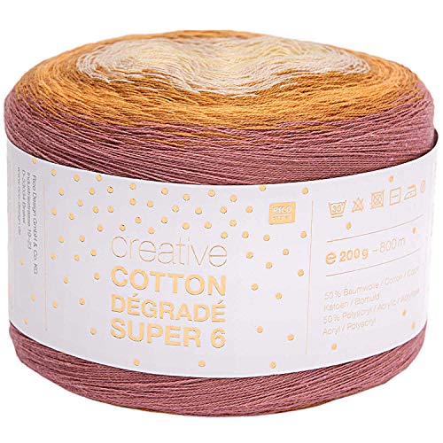 Rico Design Creative Cotton Degrade Super6, Farbe 004 Senf Mix, 200 Gramm, mit Strickanleitung für EIN Dreieckstuch