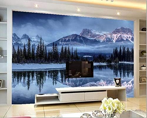 XLMING Winter Bergblick Tannensee Schnee 3D Tapeten Home Esszimmer Sofa Schlafzimmer Wohnzimmer TV Hintergrund-250cm×170cm