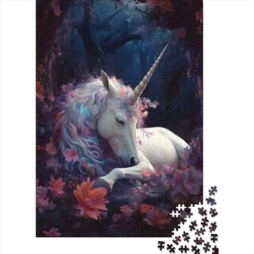 1000-teiliges Puzzle „Einhorn-Traumgarten“, Puzzle für Erwachsene, Holzbrett-Puzzle, Lernspielzeug, Größe: 75 x 50 cm