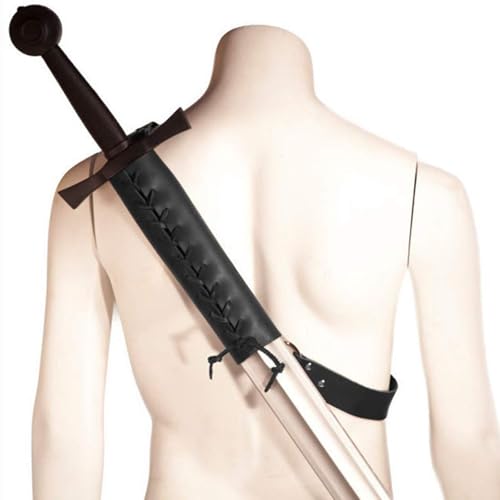 MDFCZXP Mittelalterlicher Schultergurt Schwerthalter Rapier Leder Schnalle Holster für Erwachsene Männer,Schwarz,20cm