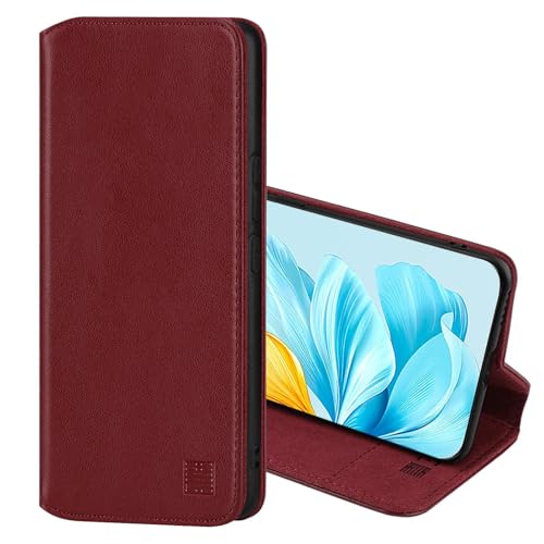 32nd Klassische Serie 2.0 - Lederhülle Case Cover für Honor 200 Lite, Echtleder Hülle Mit RFID-Blockierung Kartensteckplatz, Magnetverschluss und Standfuß - Burgunder