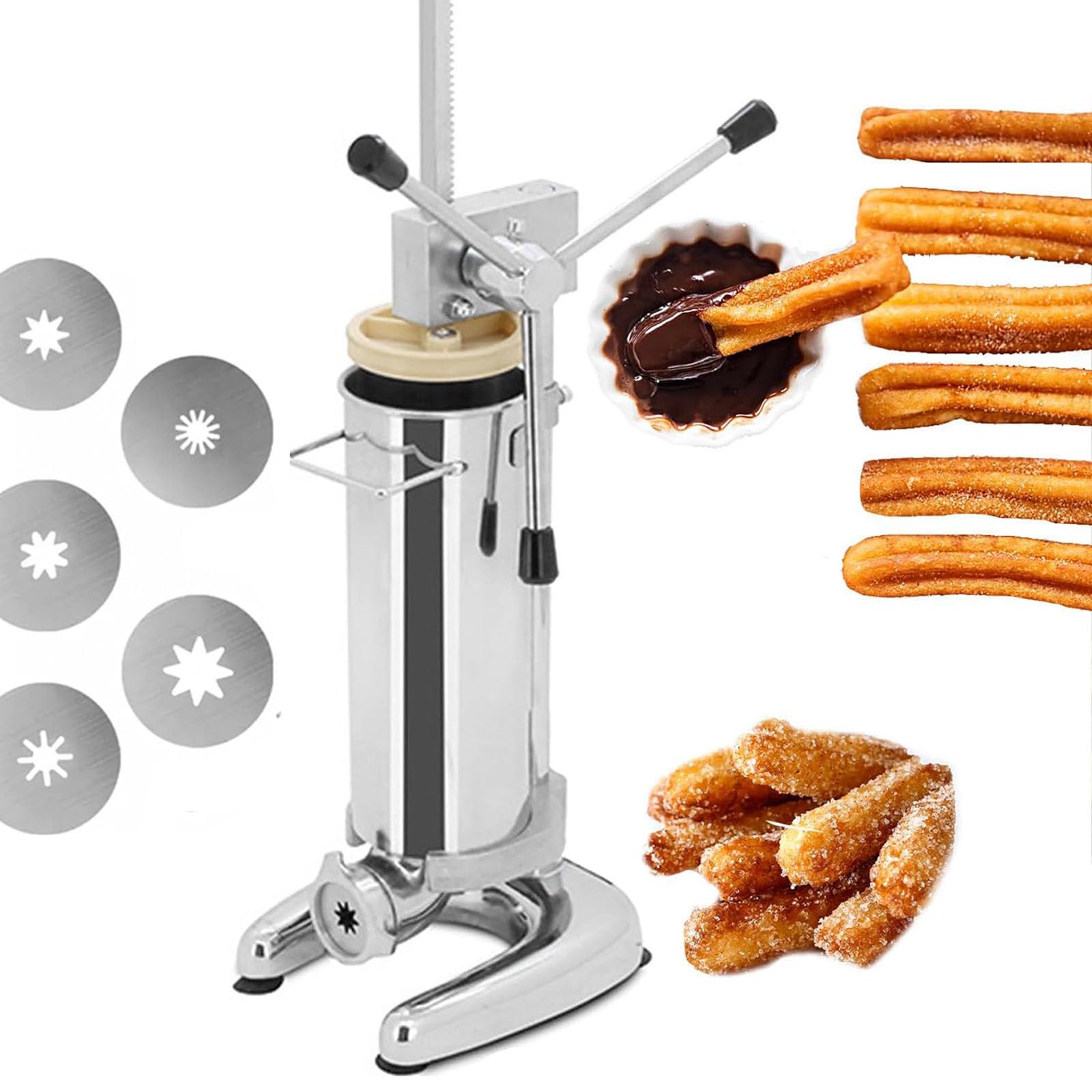 Churro-Maschine, 3L, vertikale manuelle Churros-Maschine, kommerzielle manuelle spanische Churro-Maschine mit 5 Düsen für den privaten und gewerblichen Einsatz (Basismodell, keine Fritteuse) ,3L