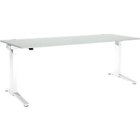 Schäfer Shop Genius Schreibtisch PLANOVA ERGOSTYLE, elektrisch höhenverstellbar, Rechteck, C-Fuß, B 2000 x T 800 x H 715-1182 mm, lichtgrau/weiß