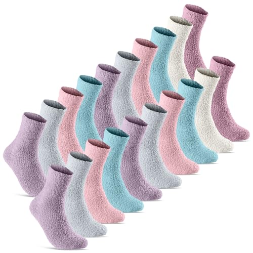 sockenkauf24 6 | 12 | 20 Paar Kuschelsocken Damen Plüschsocken warm & flauschig Pastellfarben 37402 (35-42 20 Paar)