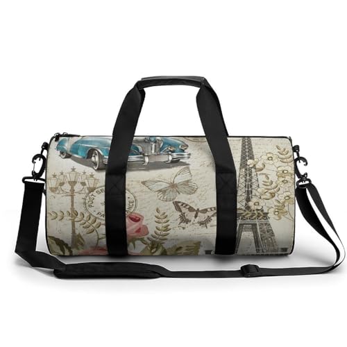 Eiffelturm Blumen Sport Duffel Bag Sporttasche Reisetasche Handgepäck Tasche Schwimmtasche Weekender Bag 45x23x23cm