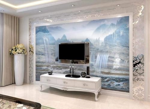 Alpine Wasserfallfliese Marmor 3D Tapete Poster Restaurant Schlafzimmer Wohnzimmer Sofa TV Dekorative Wand-150cm×105cm