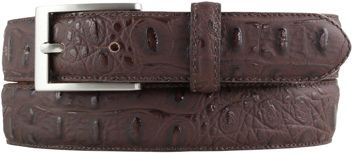 BELTINGER Gürtel mit Krokoprägung 3 cm | Leder-Gürtel für Damen Herren 30mm Kroko-Optik | Kroko-Muster 3cm | Braun 95cm