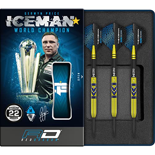 RED DRAGON Gerwyn Iceman Price Avalanche Pro Gold 22 Gramm Premium Tungsten Darts Set mit Flights und Stielen