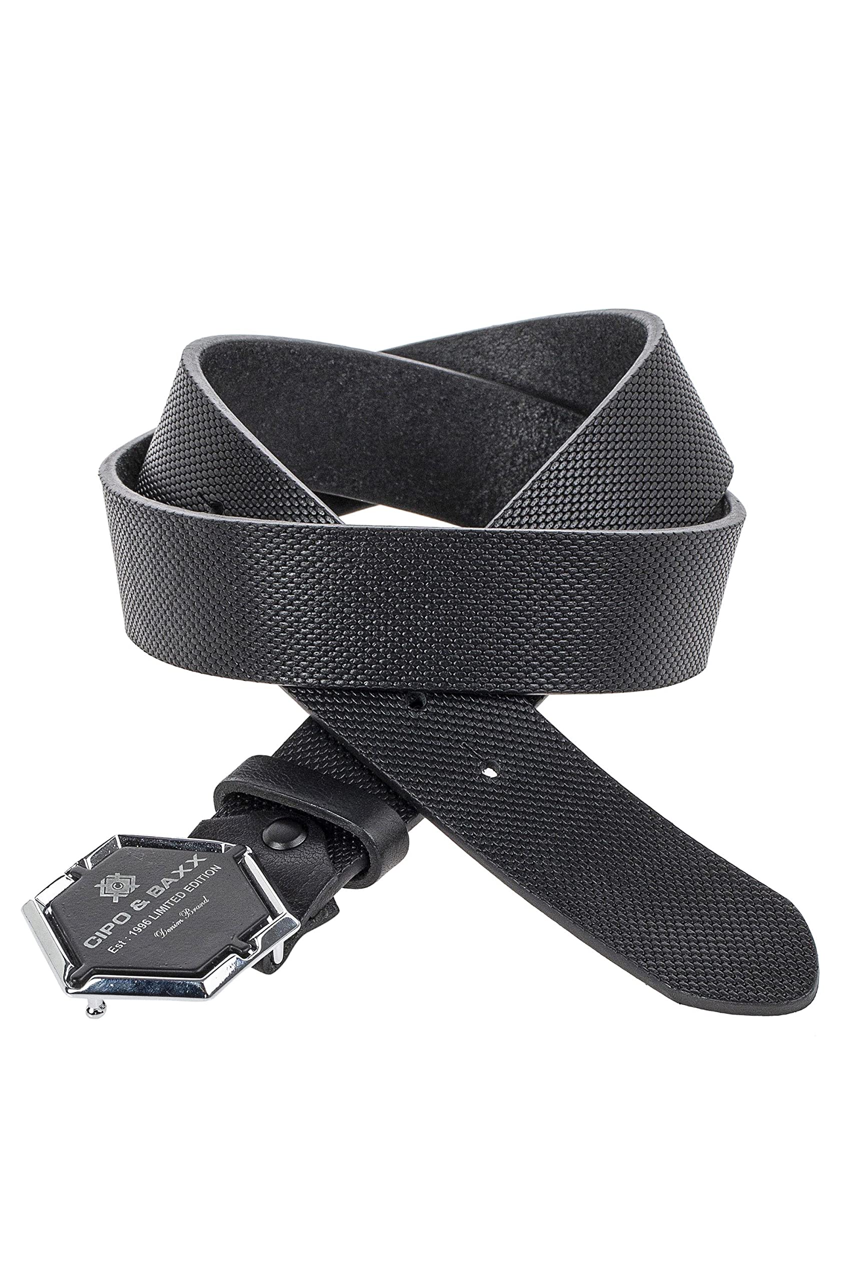 Cipo & Baxx Herren Leder Gürtel Belt Accessoire Design Muster Sechseck-Schließe CG194 Schwarz Gr.85