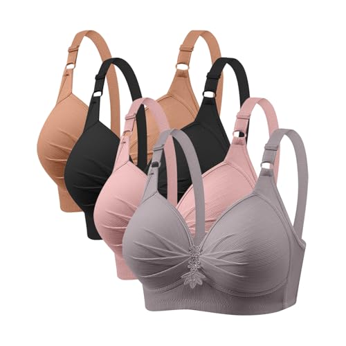 CSHE BH Damen ohne Bügel Push Up Sport BH Set Frauen Komfortable Übergröße Atmungsaktiv BHS Yoga-BH Women Bra für Schlafen Yoga Gym Outdoor Fitness 4er Pack