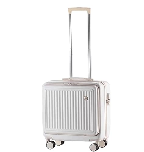 RUVOO Koffer Trolley Reisekoffer Universelle kleine Handgepäck-Frontabdeckung, vollständig geöffneter Koffer, Zahlenschloss-Gepäck Koffer Gepäck Rollkoffer (Color : Bianco, Size : 18inch)