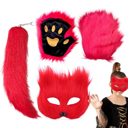 LPORF Tiermaskerade-Gesichtsbedeckung, Cosplay-Maske mit Schwanz und Handschuhen, Halloween-Tiermaske, Halloween-Maske für Karneval-Maskerade-Bühnenauftritt