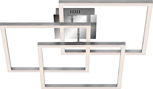 Briloner Leuchten - LED Deckenleuchte, Deckenlampe dimmbar, WiFi, inkl. App-Bedienung, inkl. Fernbedienung, Farbtemperatursteuerung, Nachtlichtfunktion, 40W, 4.500 Lumen, Chrom-Alu, 565x565x100mm