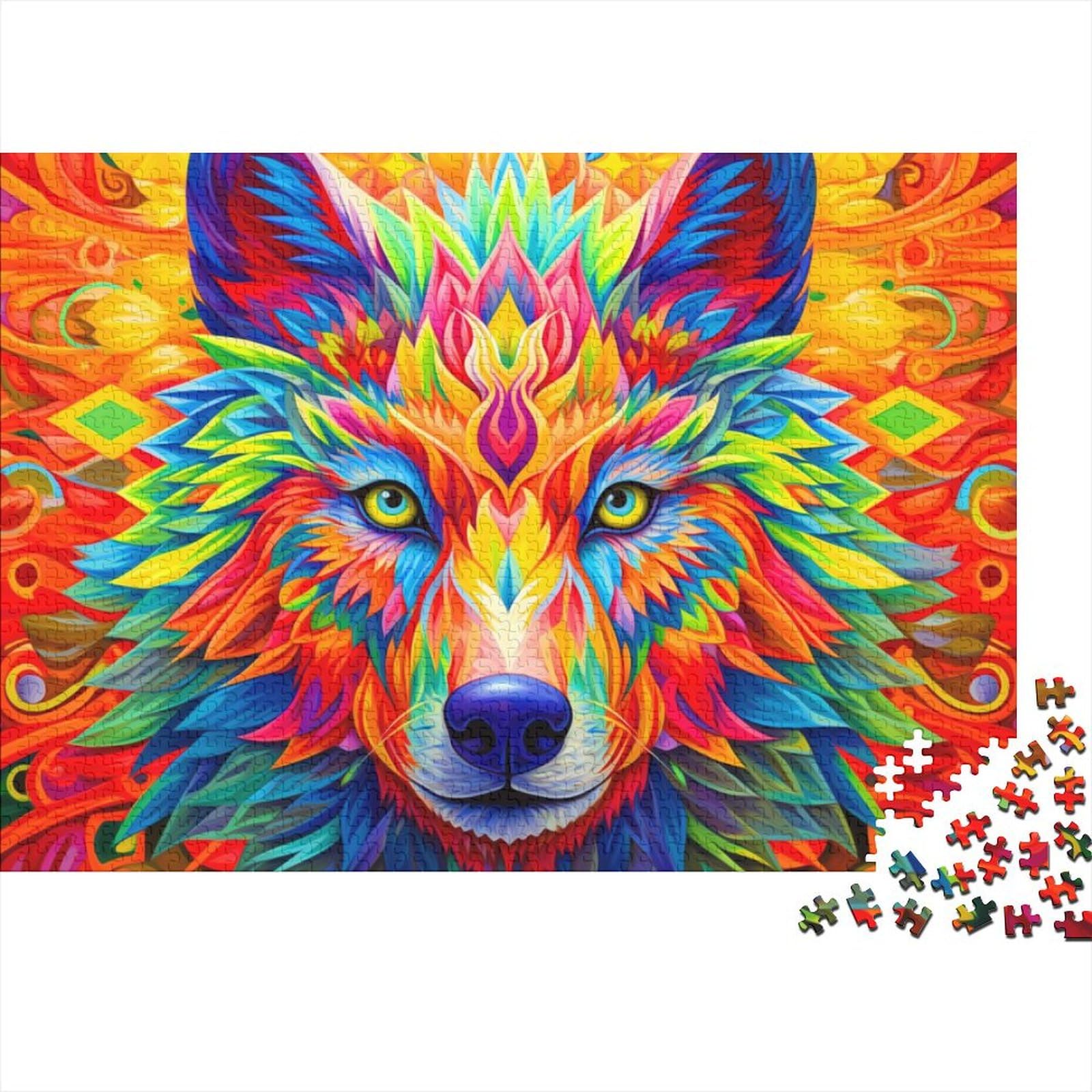 Kunstpuzzle für Erwachsene 1000 Teile, bunte Wolfspuzzles für Erwachsene und Teenager, schwierige, anspruchsvolle Puzzles 1000 Teile (Größe 75x50cm)