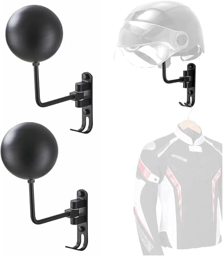 2 Stück wandmontierter Helmhalter, um 180° drehbarer Motorradhelm-Präsentationsständer für Mäntel, Mützen, Fußball-Basebälle und Rugby-Helm, schwarz