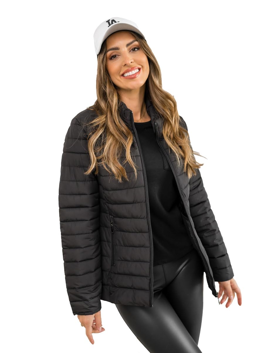 BOLF Damen Übergangsjacke Steppjacke Stehkragen Daunenjacke Reißverschluss Sportjacke Zip Wärme Freizeit Sport Basic Outdoor Casual Style 16M9109 Schwarz L [D4D]