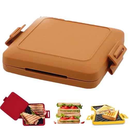 Mikrowellen-Toastie-Maker, Mikrowellen-Sandwich-Maker, Panini-Pressgrill mit antihaftbeschichteten Platten, Mikrowellen-Frühstücksmaschine, schnelles Kochen, Zeit sparen, kabellos (Brown)