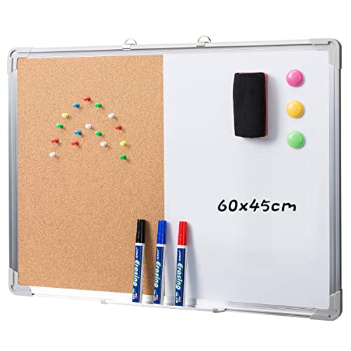 DOEWORKS Kombitafel Kork-Pinnwand mit Aluminiumrahmen Magnetisches Whiteboard Kombinations-Whiteboard Korkwand 60 * 45cm