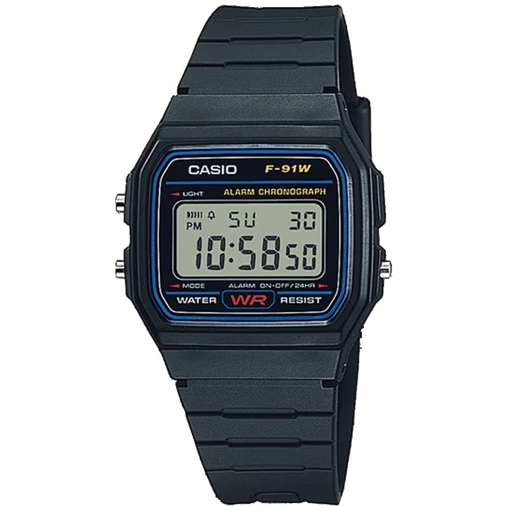 Casio F91 Digitaler Wecker für Herren, Sportuhr F91W-1, Digital