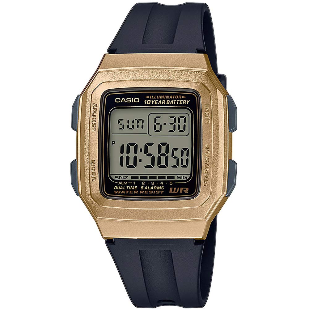 Casio Herren Digital Quarz Uhr mit Resin Armband F-201WAM-9AVEF, Schwarz-Gold