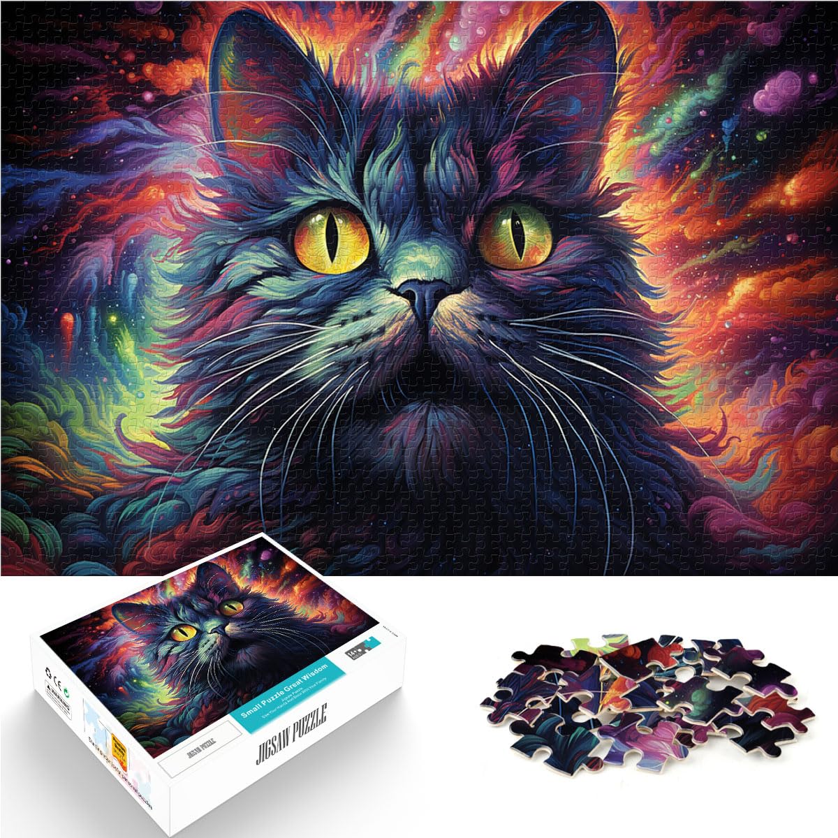 Puzzlespiel Buntes Katzen-Puzzle für Erwachsene, 1000-teiliges Puzzle, Holzpuzzle mit vollständig ineinander greifenden und zufällig geformten Teilen, 1000 Stück (50 x 75 cm)