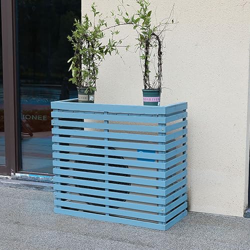 Klimaanlage Abdeckung, Sichtschutz Dekorative für Außengerät aus Holz, Sonnenschutz Verkleidung Zaun für Outdoor Wärmepumpe Wärmepumpen Klimagerät Außenklimaanlage Garten(Haze blue,120 * 60 * 105Cm)