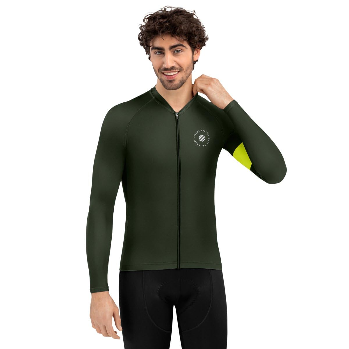 SIROKO - Langärmeliges Radtrikot M2 Sage - L - Khaki/Neongelb