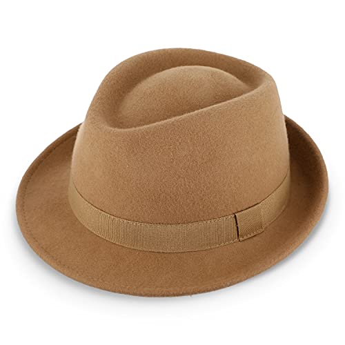 fiebig Miller Trilby Wollfilzhut | Filzhut mit gleichfarbigem Ripsband | Fedorahut Made in Italy (58-L, Camel)