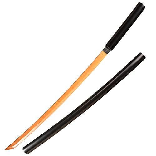 LQZJG Bambus Training Schwert Katana Training Schwert Schwarz Scheide Primärfarbe Klinge gebogen 99cm