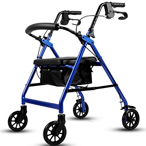 Faltbare Gehhilfe, Aluminium, Rollator, Einkaufstrolley mit Sitz und Handbremse, für ältere Menschen und Erwachsene, Blau