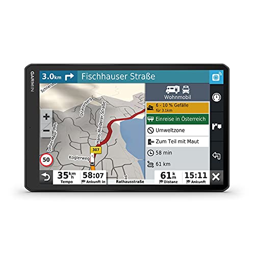 Garmin Camper 1090 MT-D E – Navigationsgerät mit riesigem 10“ Display für Wohnmobile und Wohnwagen, vorinstallierte 3D-Karten für Europa, Verkehrsinfos über DAB+, Campingplatz-Datenbank