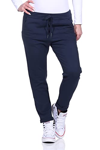 Mississhop 354 Jogginghose Damen Baumwolle | Sporthose Lang Slim Fit | Sweatpants Women Baggy High Waist | Laufhosen mit Seitentaschen | Freizeithose Frauen | Trainingshose Fitness Jogger Dunkelblau