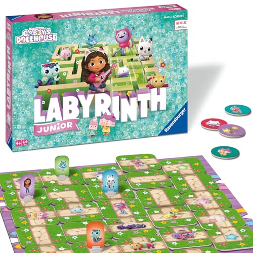Ravensburger 22648 - Gabby's Dollhouse Junior Labyrinth - Der bekannte Brettspiel-Klassiker als Junior Version, Gesellschaftsspiel für 2 bis 4 Kinder ab 4 Jahren