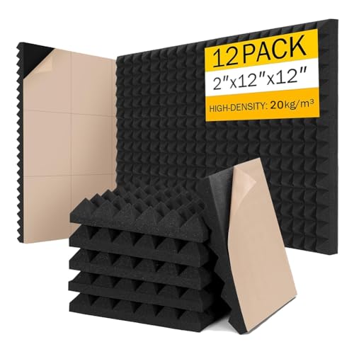 Kiudduy 12er-Pack Schalldichte Schaumstoffplatten für Wände, 2 X 12 X 12, Schalldichte Wandpaneele mit Hoher Dichte, Selbstklebend, Schnell Ausziehbar