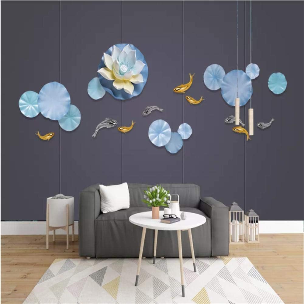 Abstraktes Lotusblatt Lotusblume Fisch 3D Tapete Poster Restaurant Schlafzimmer Wohnzimmer Sofa TV Dekorative Wand-350cm×256cm