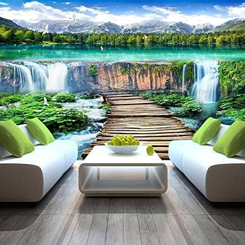 XLMING Wasserfall Scenic Holzbrücke 3D Tapete Home Dekoration Wohnzimmer Sofa Schlafzimmer Tv Hintergrund Wand-300cm×210cm