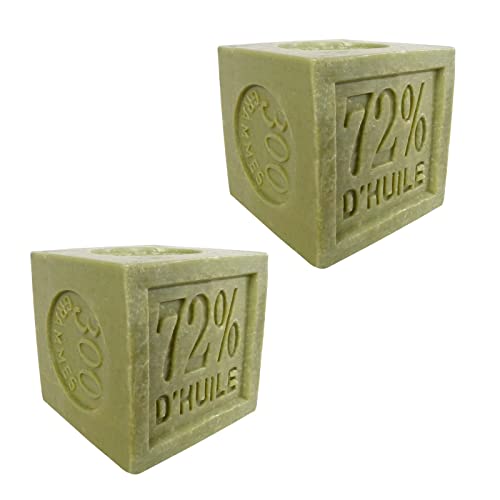 SudoreWell® Savon de Marseille Würfelseife Olive 2 x 300g Cube mit 72% Olivenöl, 100% natürlich ohne Farb- und Duftstoffe