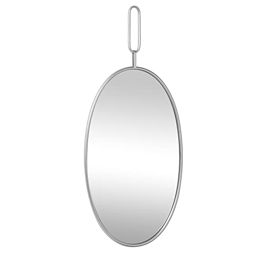 LW Collection Wandspiegel Silber Rund Oval 45x96 cm Metall - Große Spiegelwand - Industrie - Wohnzimmer Flur - Badspiegel