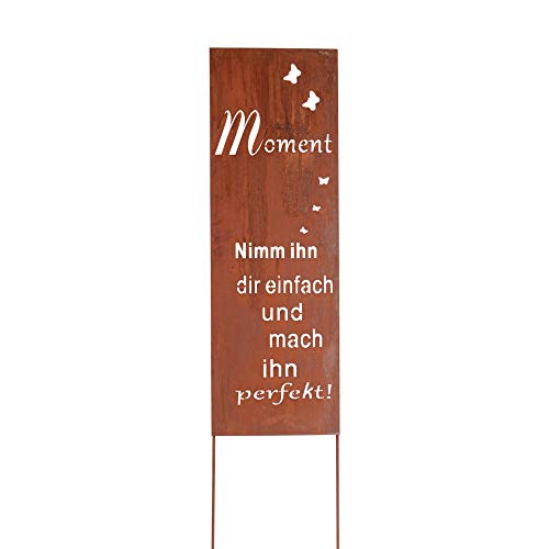 UNUS Gartendekoration Roststecker Metallschild mit Spruch Moment 90 x 30,5 cm