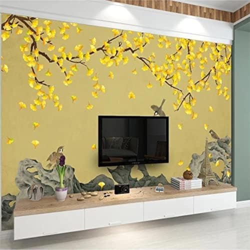 XLMING Ginkgo Handgemalte Blume 3D Tapete Wohnzimmer Sofa Schlafzimmer Esszimmer Home Dekoration Wand-430cm×300cm