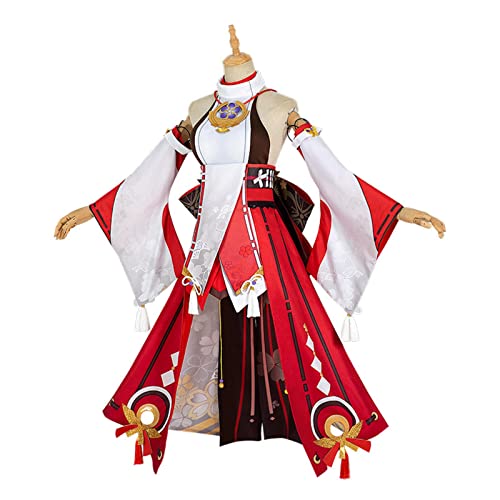 JGZGCG Genshin Impact Yae Miko Cosplay Kostüm Perücke Kleid Party Outfit Halloween Kostüme für Frauen Karneval Weihnachten Maskerade Party