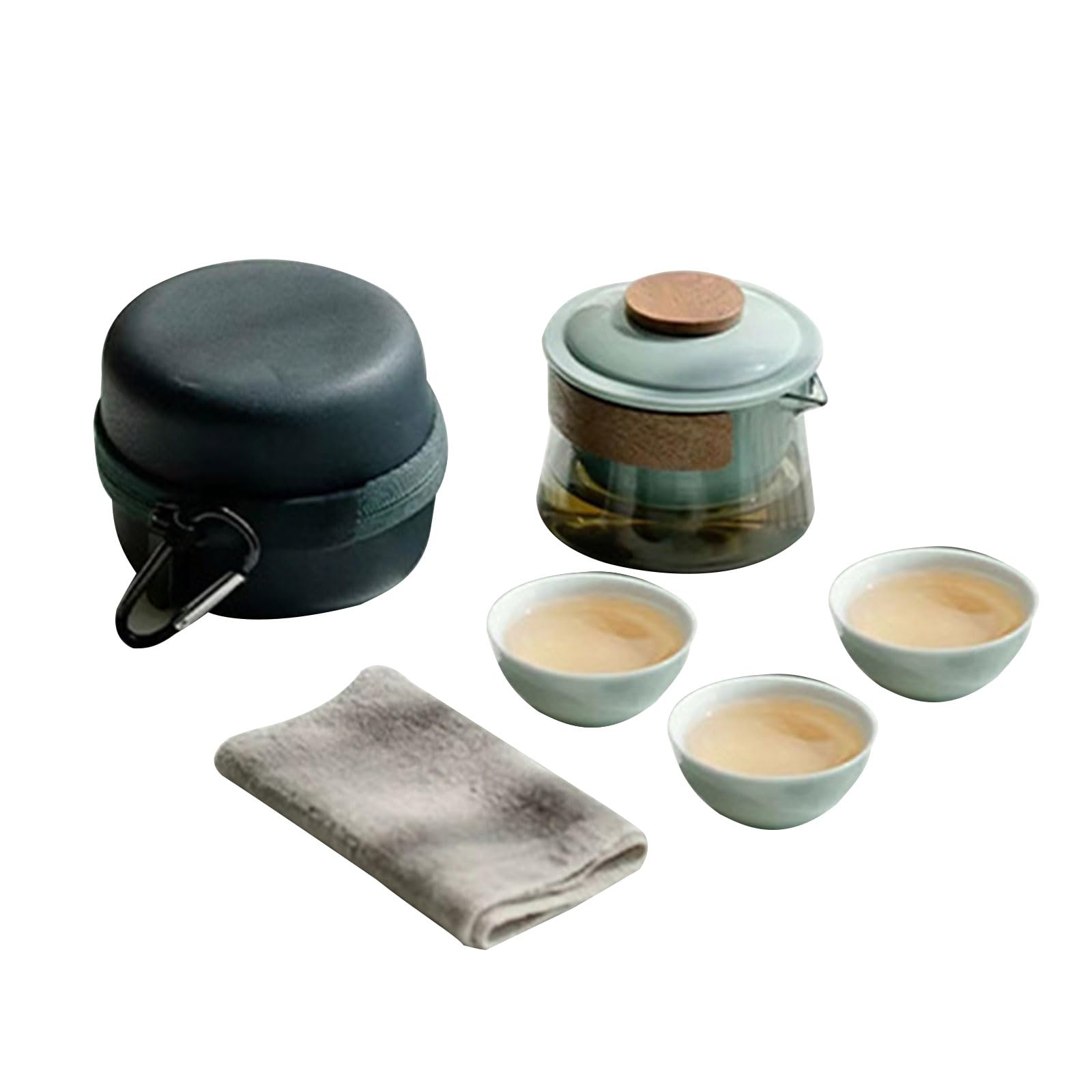 Teekanne und Teetassen-Set für Reisen, Outdoor, tragbare Tasche, Haushalt, Teezubereitung, chinesisches Tee-Set, Zubehör, 1 Handtuch, 1 Schüssel, 3 Tassen